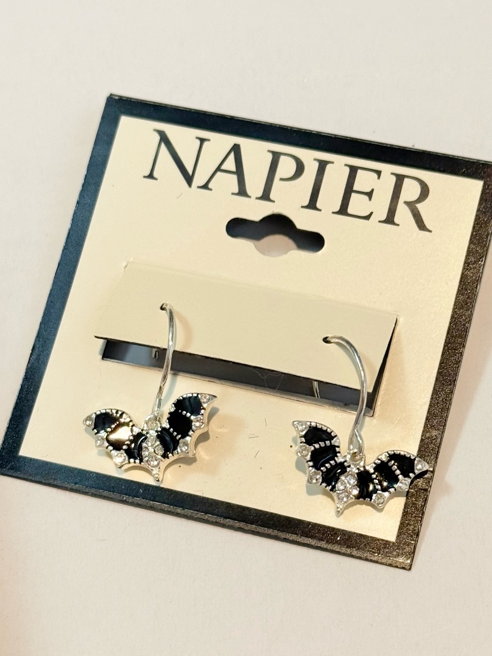 Napier Black and Silver Bat Drop Earrings and bat Brooch/pin - Picture 2 of 3